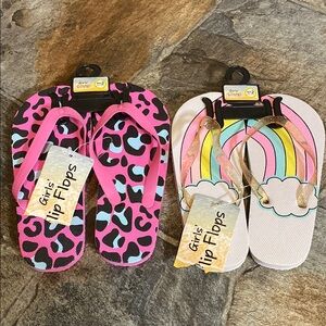 NWT Girls' Pink and White Flip Flops Set Size S (11/12)